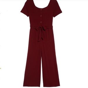 Burgandy crop ribbed, Bordeaux jumpsuit, w/buttons